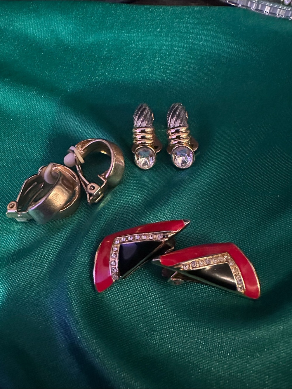 3 sets of Gold-Tone and Red Enamel Clip-On Earrings - Women Accessories